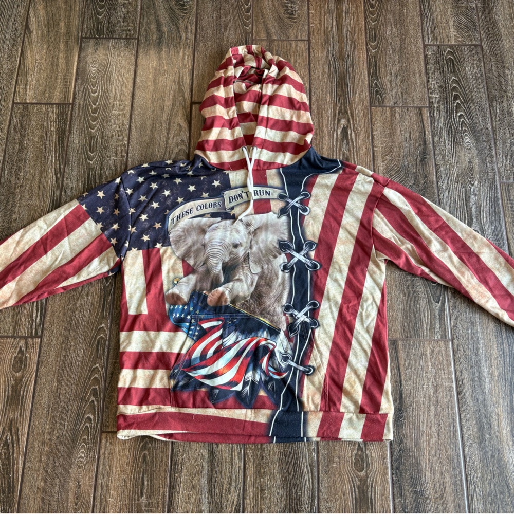 Patriotic Red White and Blue USA Elephant Hoodie Adult Large